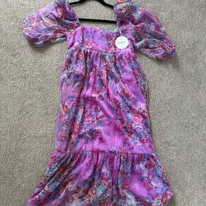 Pink Floral Shimmer Chiffon Maternity Midi Dress